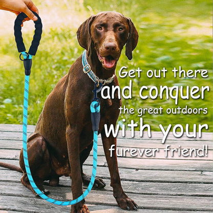 Dog Leash - 2FT/5FT/6FT Thick Nylon Rope with Comfortable Padded Handle, Reflective, Collapsible Pet Bowl & Garbage Bags (Blue, 1/3" X 5 FT)