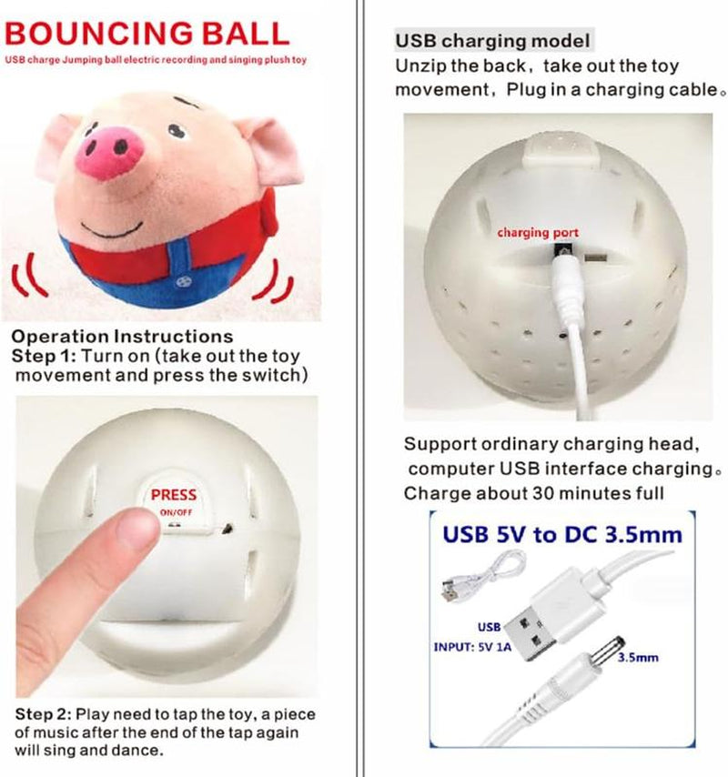EVERBETTERUS Active Moving Plush Toy Smart Interactive Toy USB Rechargeable Washable 120 Music USB Rechargeable Interactive Washable Cartoon Pig Plush Sound Electronic Dog Toy Small Cute Squeaky Toy